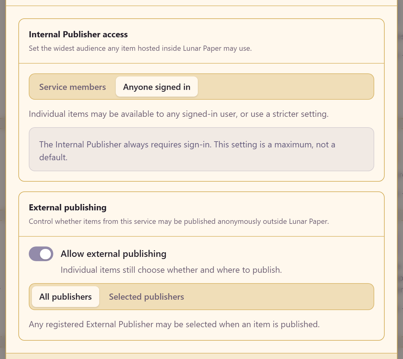 Published content audience settings.
