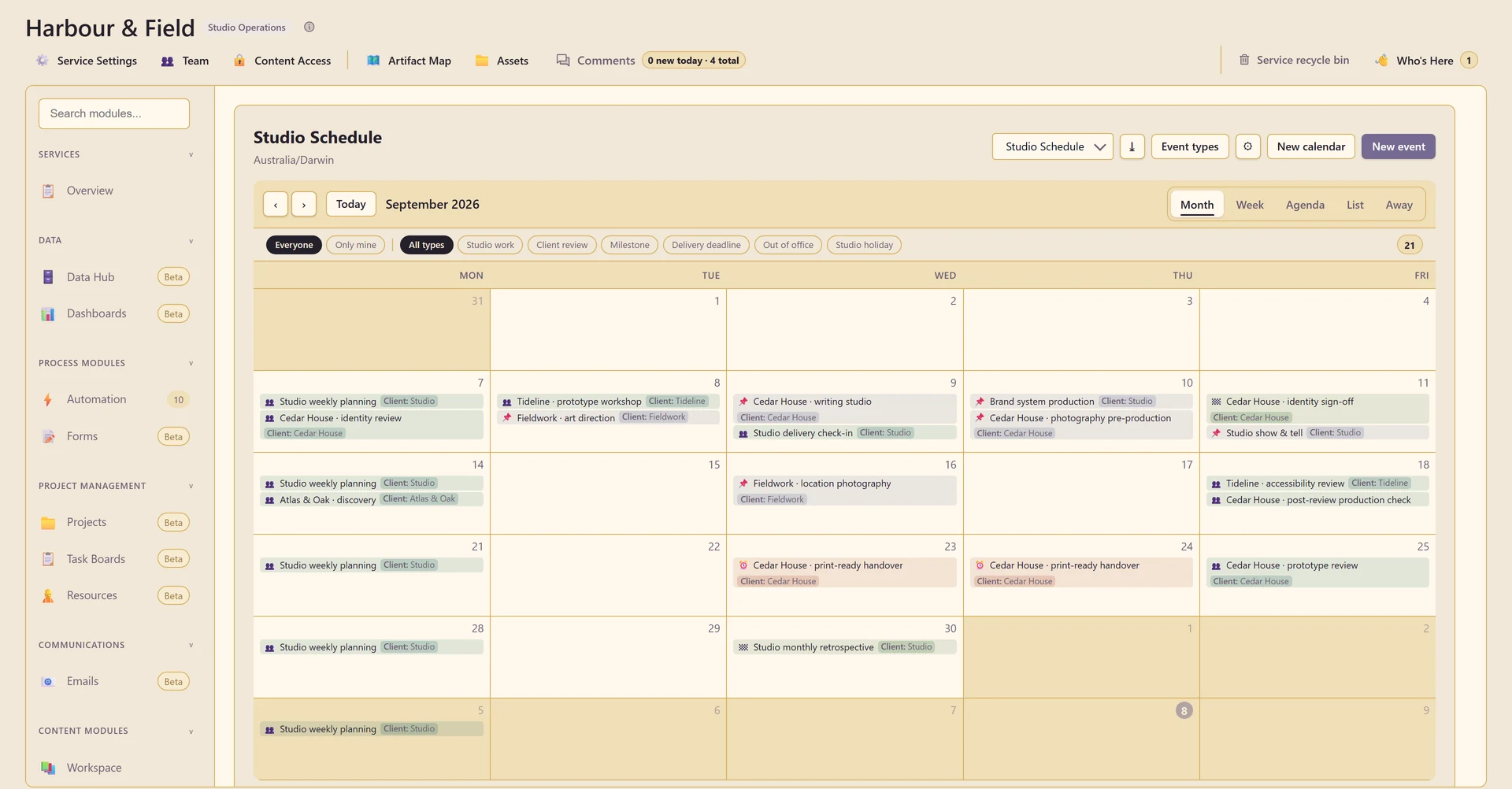 Calendário da equipe